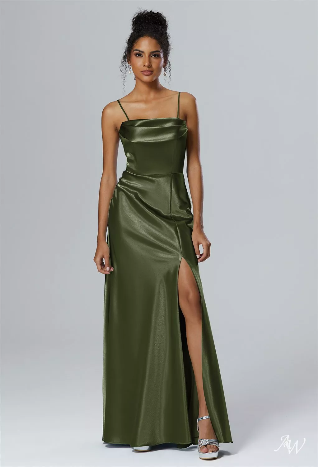 AW Laurinda Convertibile Dress, Champagne Crystal Satin Satin